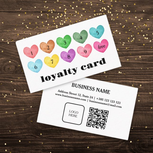 Watercolor Hearts QR Code Loyalty Card  (Creator Uploaded)