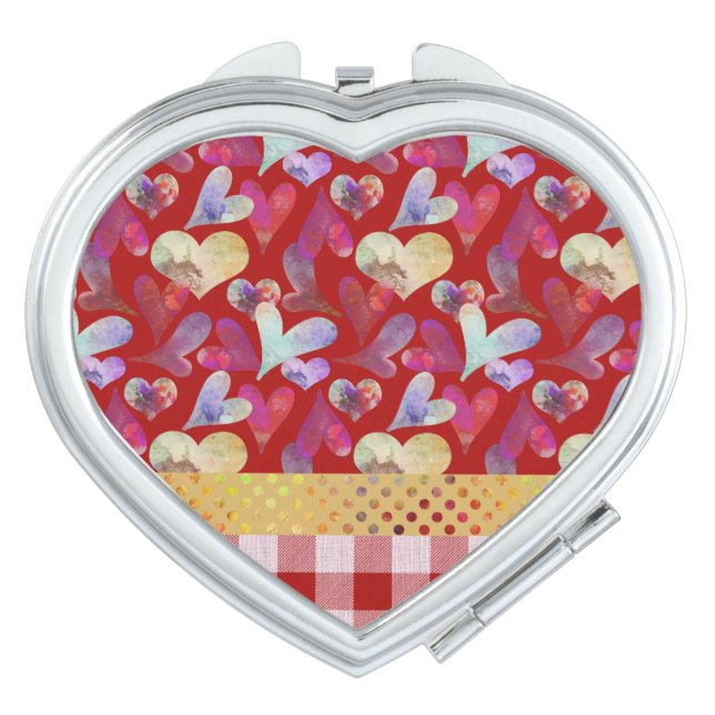 Watercolor Hearts | Red Valentine's Day Compact Mirror (Front)