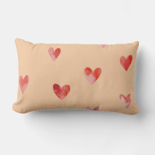 Watercolor Hearts Seamless Pattern Lumbar Pillow