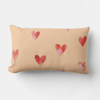 Watercolor Hearts Seamless Pattern Lumbar Pillow