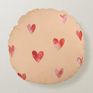 Watercolor Hearts Seamless Pattern Round Pillow