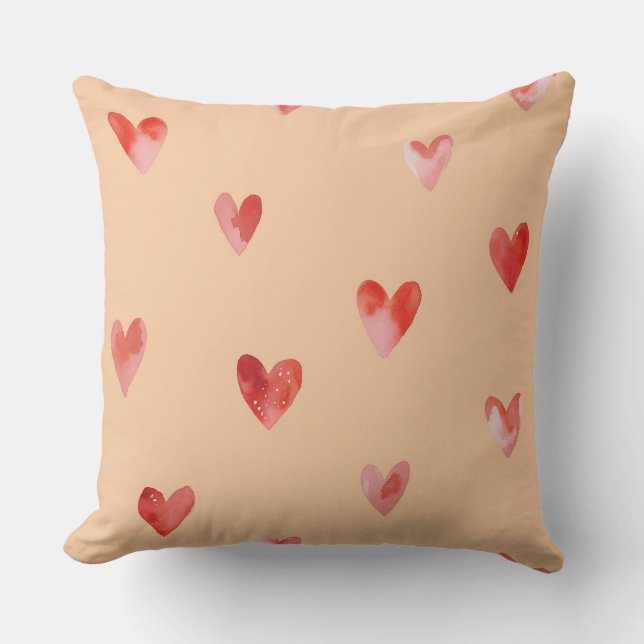 Watercolor Hearts Seamless Pattern Throw Pillow (Front)