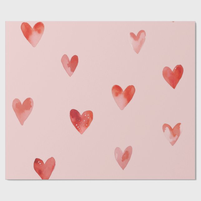 Watercolor Hearts Seamless Pattern Wrapping Paper (Flat)