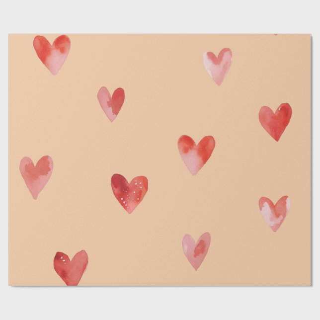 Watercolor Hearts Seamless Pattern Wrapping Paper (Flat)