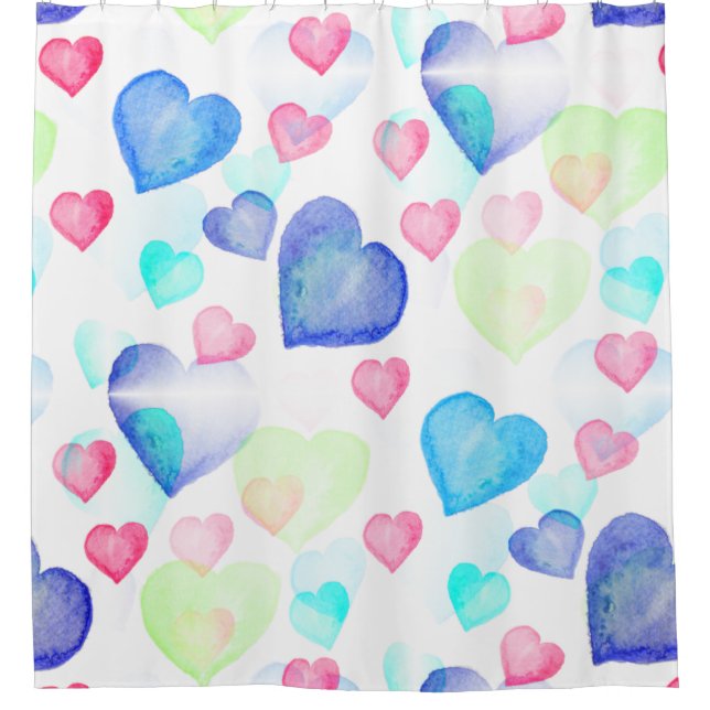 Watercolor Hearts Shower Curtain (Front)