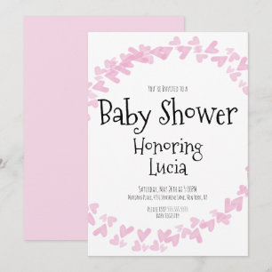 Watercolor Hearts Stamp Wreath Baby Shower Invitation