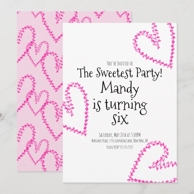 Watercolor Hearts Stamp Wreath Love Birthday Invitation (Front/Back)