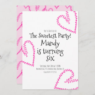 Watercolor Hearts Stamp Wreath Love Birthday Invitation