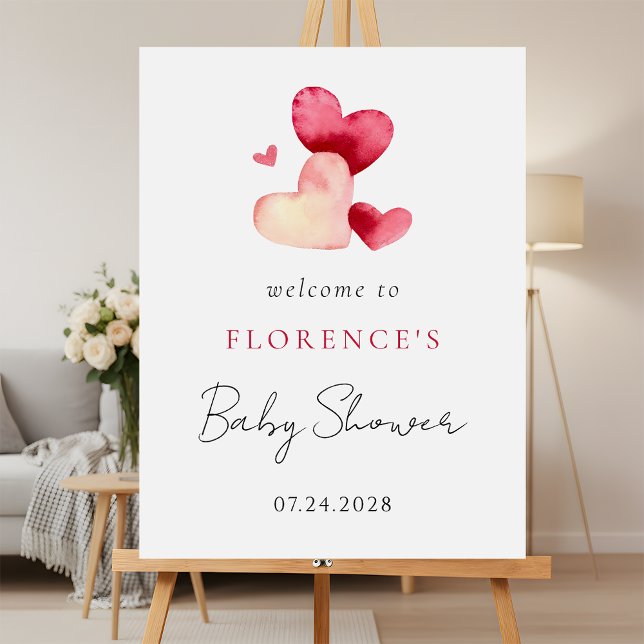 Watercolor Hearts Sweet Baby Shower Welcome Sign (Creator Uploaded)