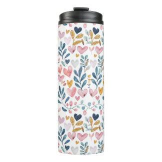 Watercolor hearts thermal tumbler