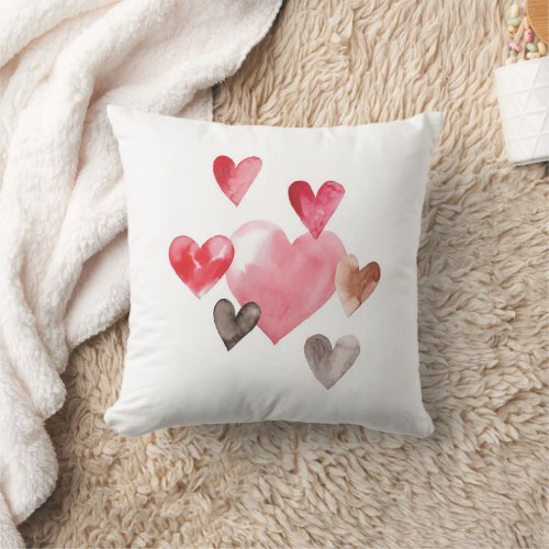 Watercolor Hearts Throw Pillow