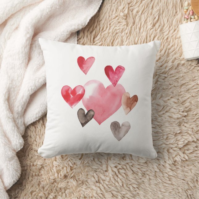 Watercolor Hearts Throw Pillow (Blanket)
