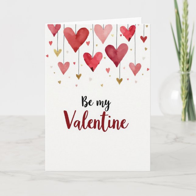 Watercolor Hearts Valentine Card (Front)