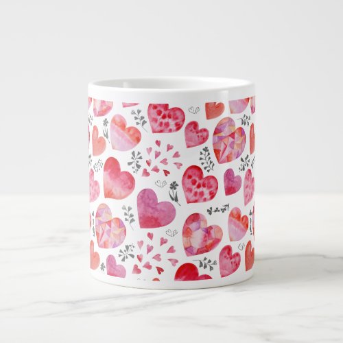 Watercolor Hearts Valentine Giant Coffee Mug