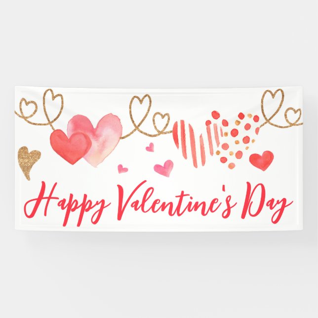 Watercolor Hearts Valentines Day Banner (Horizontal)
