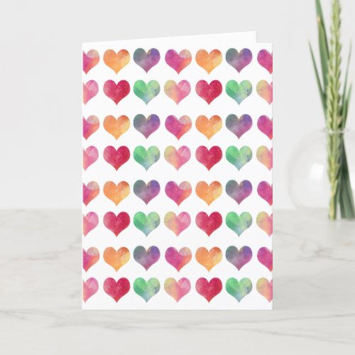 Watercolor Hearts Valentines Day Card