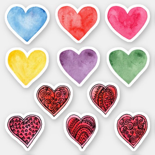 Watercolor hearts Valentines day Love Red pink Sticker