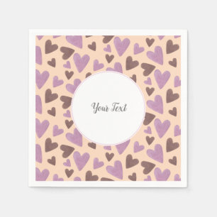 Watercolor Hearts Valentines Day Party Brown Pink Napkins