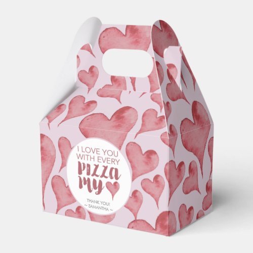 Watercolor Hearts Valentines Day Pizza Lover Favor Boxes