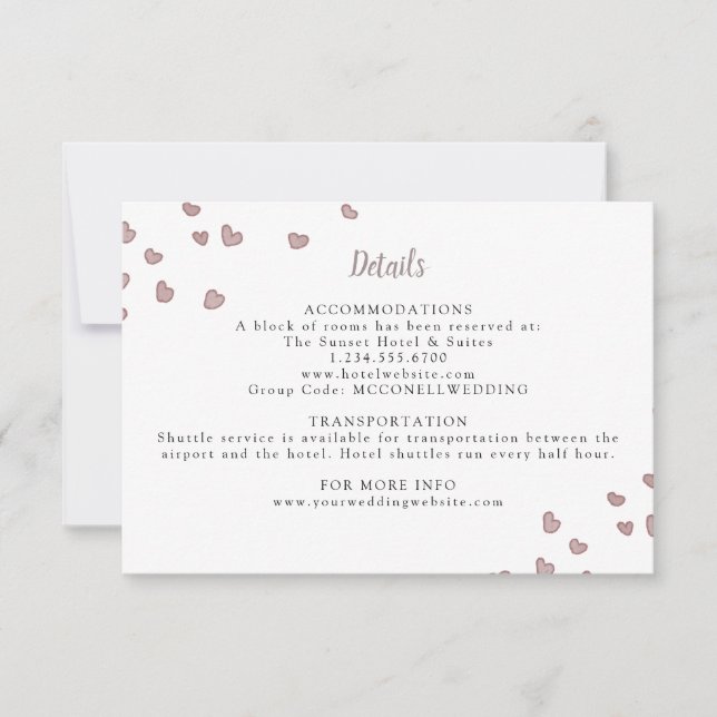 watercolor hearts wedding details card (Front)