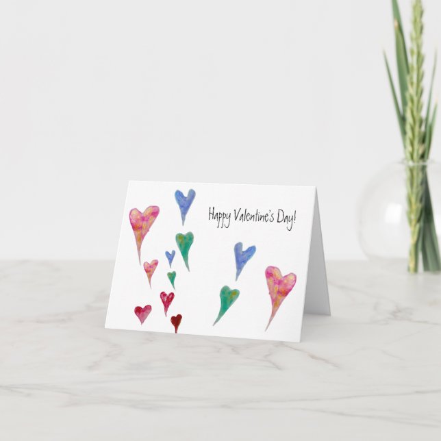 Watercolor Hearts Whimsical Valentine’s Holiday Card (Front)