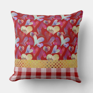 Watercolor Hearts Whimsical Valentine Throw Pillow