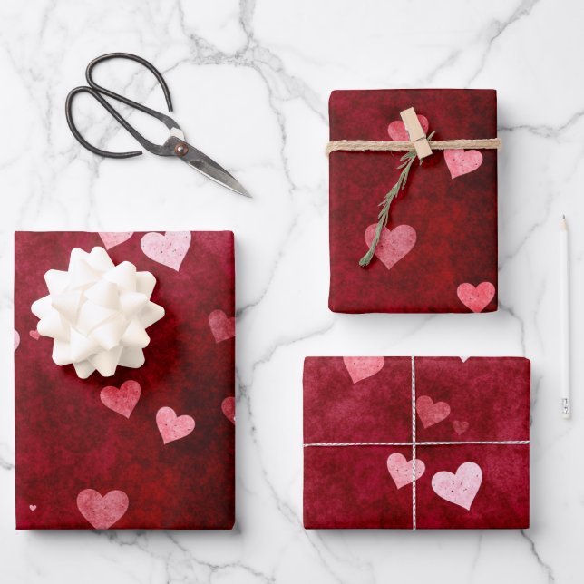 Watercolor Hearts Wrapping Paper Sheets (Front)