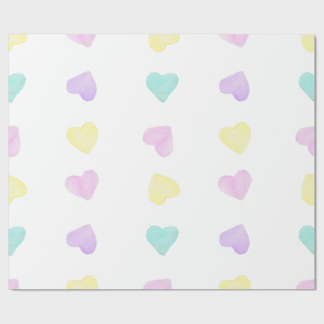 Watercolor Heartz Pastel Wrapping Paper (Flat)
