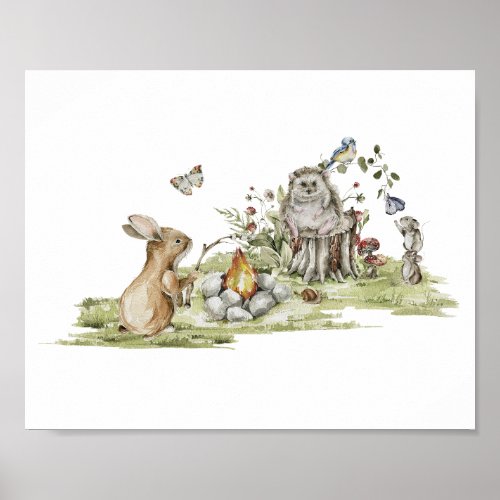 Watercolor Hedgehog and Friends Poster