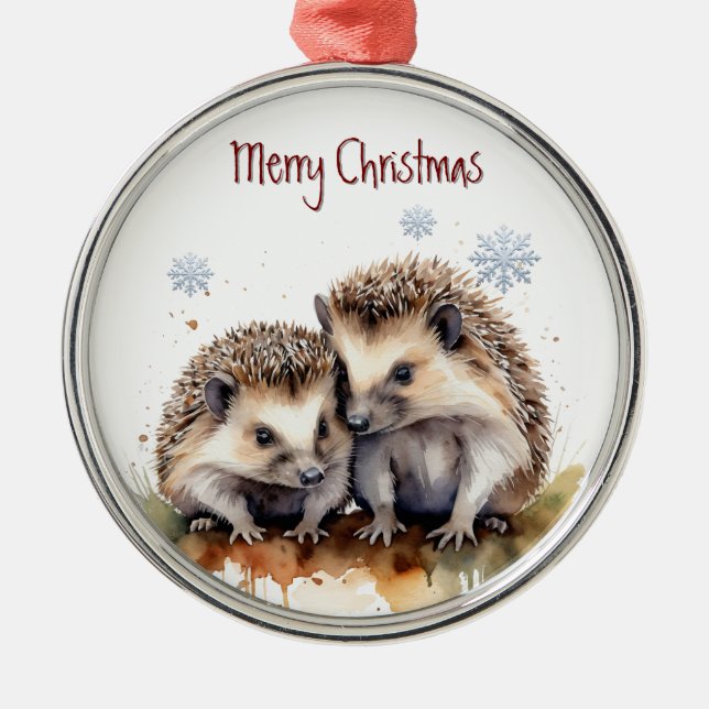 Watercolor Hedgehog Animal Nature Art Metal Ornament (Front)