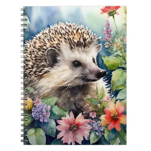 Watercolor Hedgehog Art With Flowers Notebook