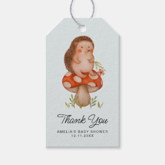 Watercolor Hedgehog Blue Baby Shower Thank You Gift Tags