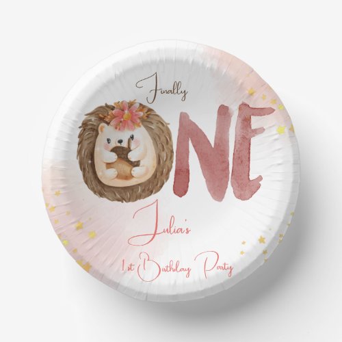 Watercolor hedgehog first Birthday bowl