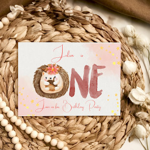 Watercolor hedgehog first Birthday Invitation