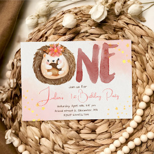 Watercolor hedgehog first Birthday Invitation