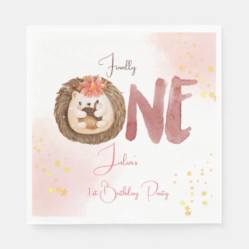 Watercolor hedgehog first Birthday  Napkins