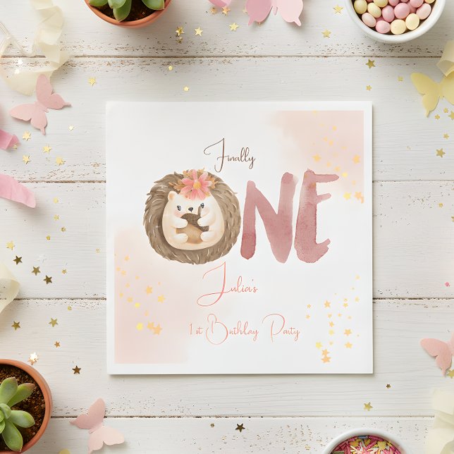 Watercolor hedgehog first Birthday  Napkins (Creator Uploaded)