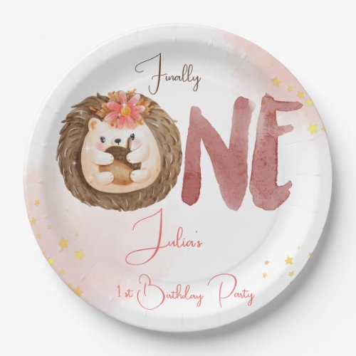 Watercolor hedgehog first Birthday  Paper Plates