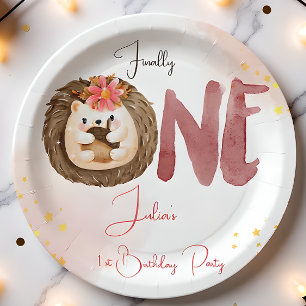 Watercolor hedgehog first Birthday Paper Plates