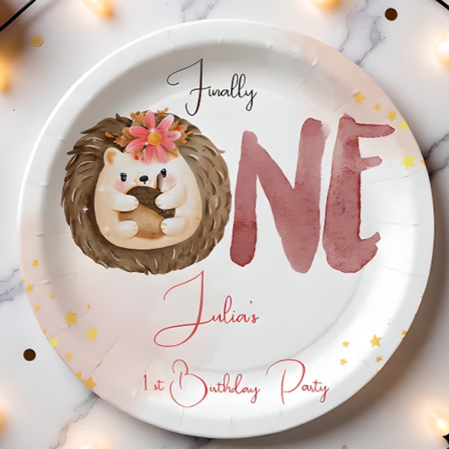 Watercolor hedgehog first Birthday  Paper Plates (Creator Uploaded)