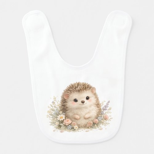 Watercolor Hedgehog Garden Illustration Baby Bib