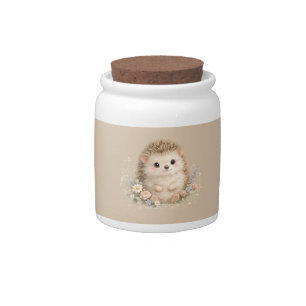 Watercolor Hedgehog Garden Illustration Candy Jar
