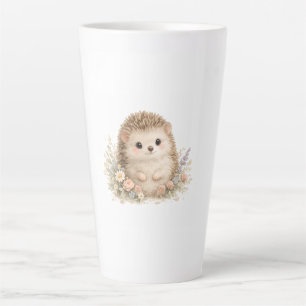 Watercolor Hedgehog Garden Illustration Latte Mug