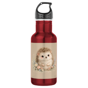 Watercolor Hedgehog Garden Illustration Stainless Steel Water Bottle