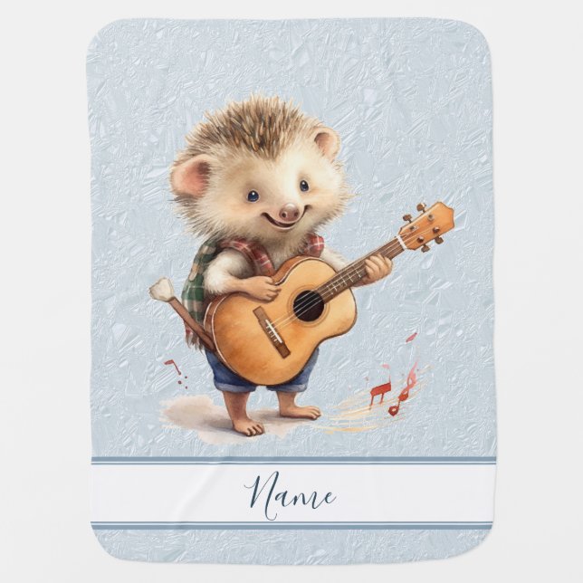 Watercolor Hedgehog Guitar Baby Blanket (Front)