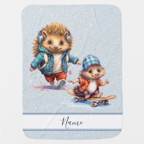 Watercolor Hedgehog Mother Child Baby Blanket