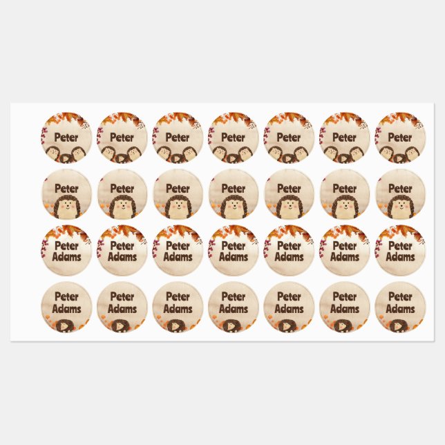 Watercolor hedgehog name kids' labels (Sheet)