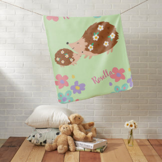 Watercolor Hedgehog Personalized Name Baby Blanket