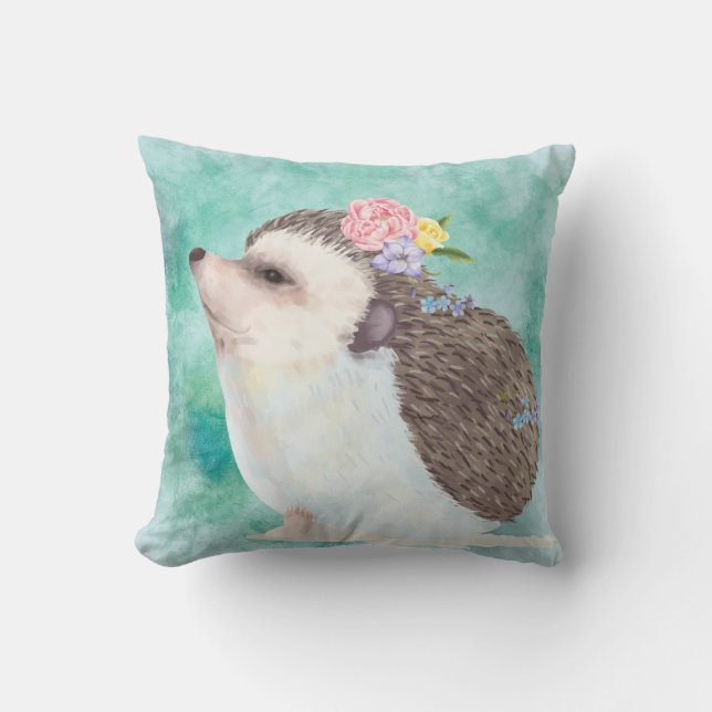 Watercolor Hedgehog Throw Pillow (Front)