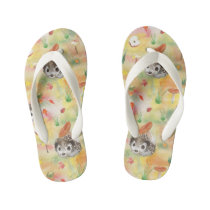 Watercolor hedgehog with mushrooms and apple kid's flip flops Watercolor hedgehog with mushrooms and apple kid's flip flops